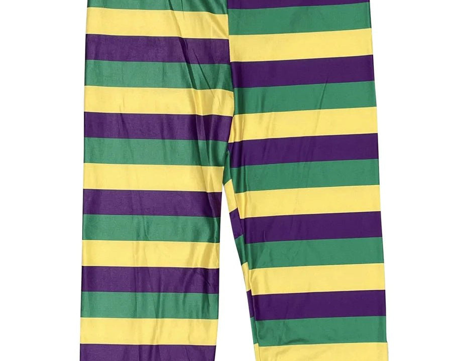 MARDI GRAS STRIPED CAPRI LEGGINGS ADULT - Shimmer Me