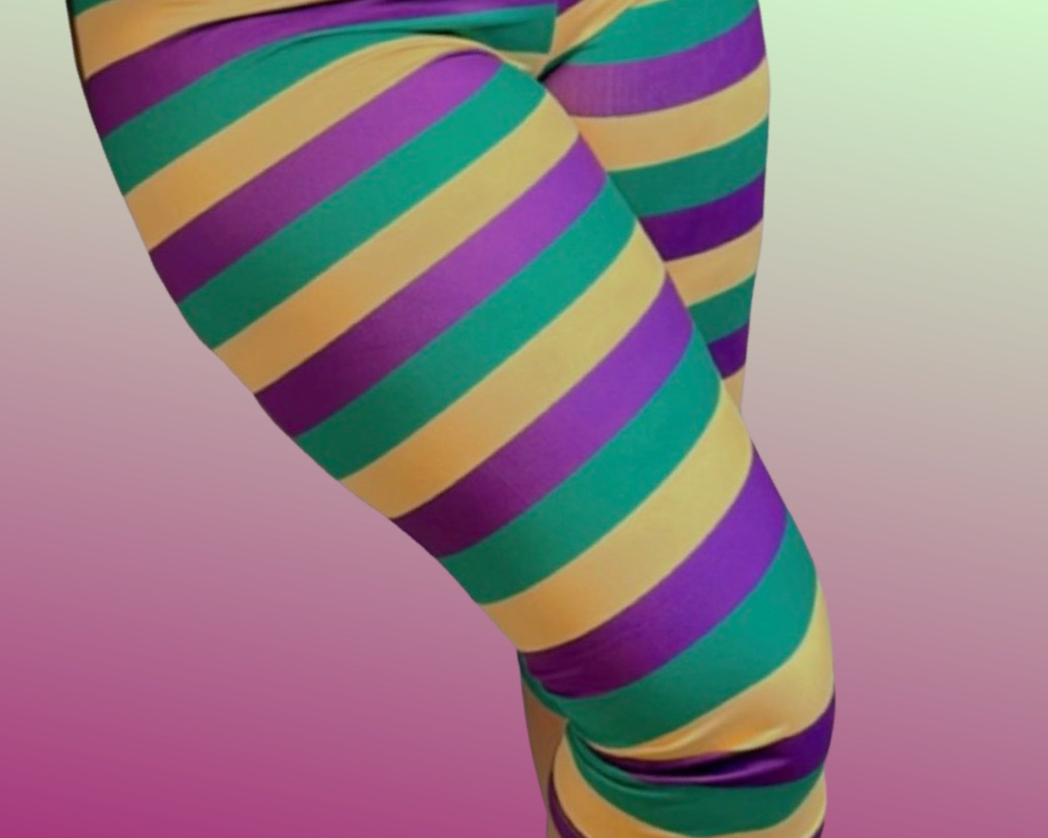 MARDI GRAS STRIPED CAPRI LEGGINGS ADULT - Shimmer Me