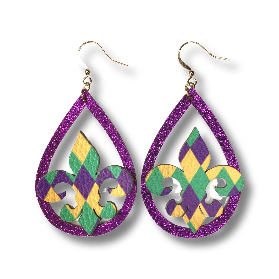 Mardi Gras Teardrop Earrings - Shimmer Me