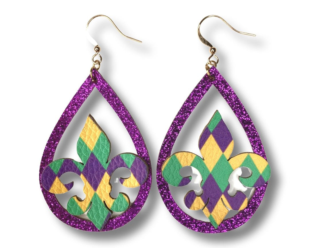 Mardi Gras Teardrop Earrings - Shimmer Me