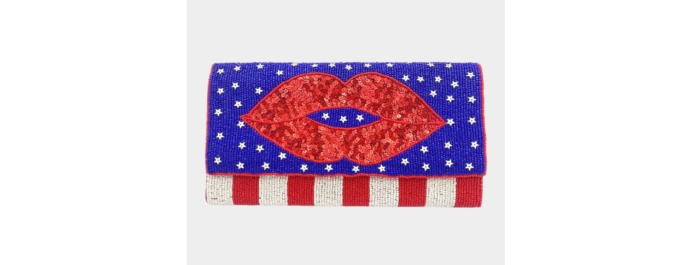 Seed Beaded Lips Sequin Clutch Purse Cross Body - Shimmer Me