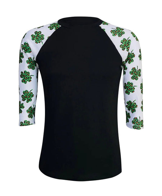 ST. PATRICK'S CLOVER CHEETAH BLACK POLYESTER TOP - Shimmer Me