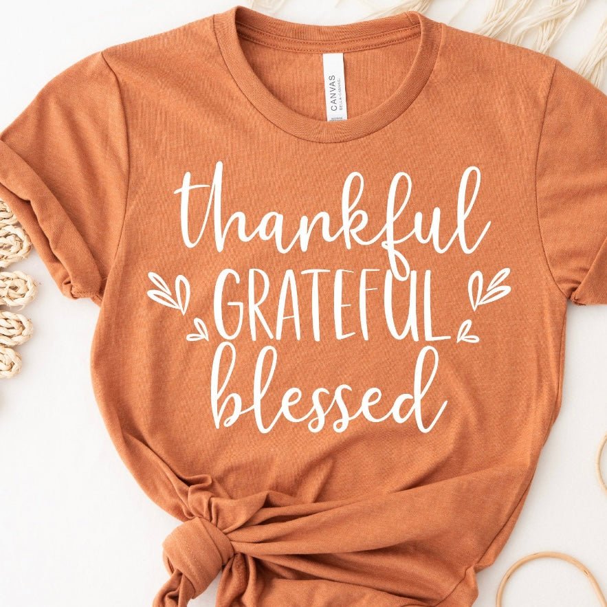Thankful Grateful Blessed Thanksgiving T-Shirt - Shimmer Me